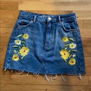 Topshop Moto embroidered denim skirt